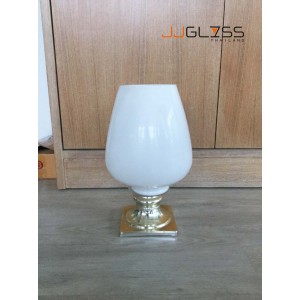 WHITE-GOLD-H1226-32TCYP - แจกันแก้ว แฮนด์เมด ความสูง 31.8 ซม.